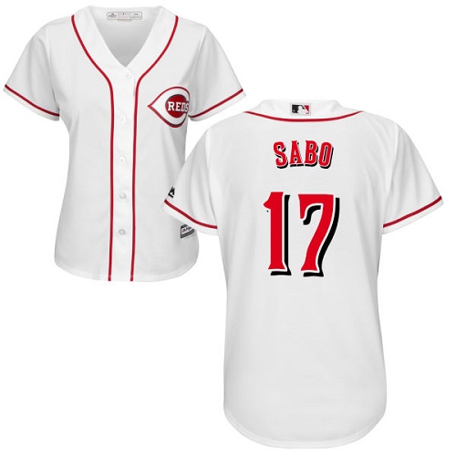 Reds #17 Chris Sabo White Home Women's Stitched MLB Jersey - Click Image to Close